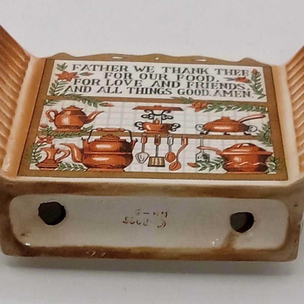 Vintage THANKFUL Ceramic Napkin Holder Kitchen Prayer Brown Thanksgiving Friends - Picture 11 of 14